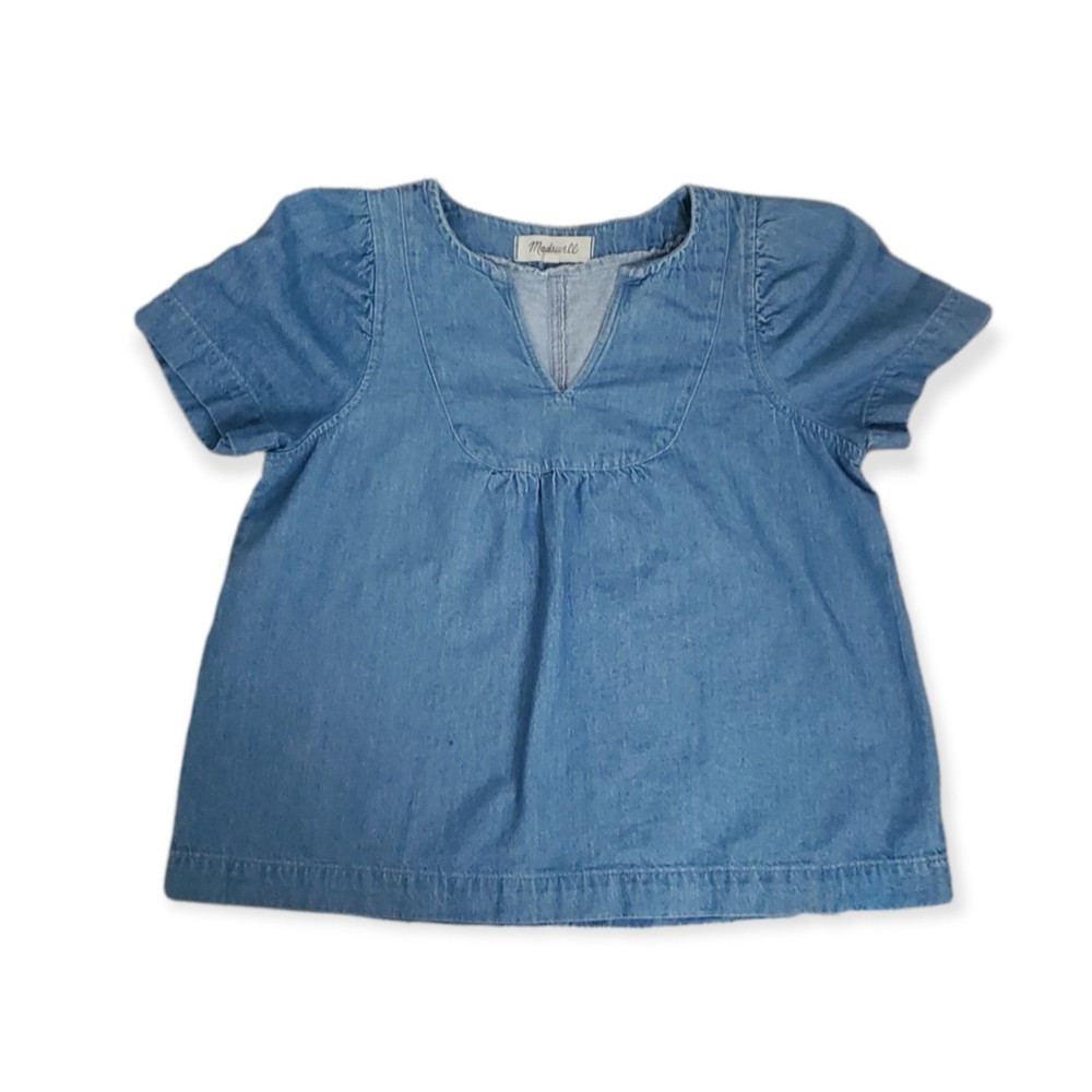 Madewell Popover Swing Top Blue Denim Cotton/Linen Womens XS